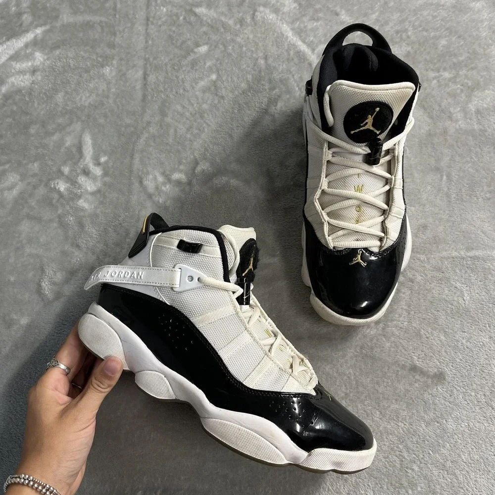 Jordan 6 Rings Shoes Mens Size 8 White Gold Black Basketball Sneakers CW6993-100